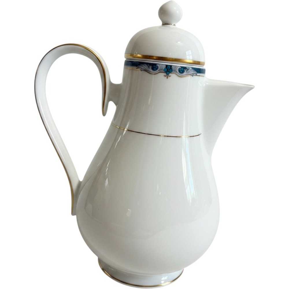 Noritake Cafe Versailles Coffee Pot 3762‎ White Gold Trim Porcelain Japan Teapot